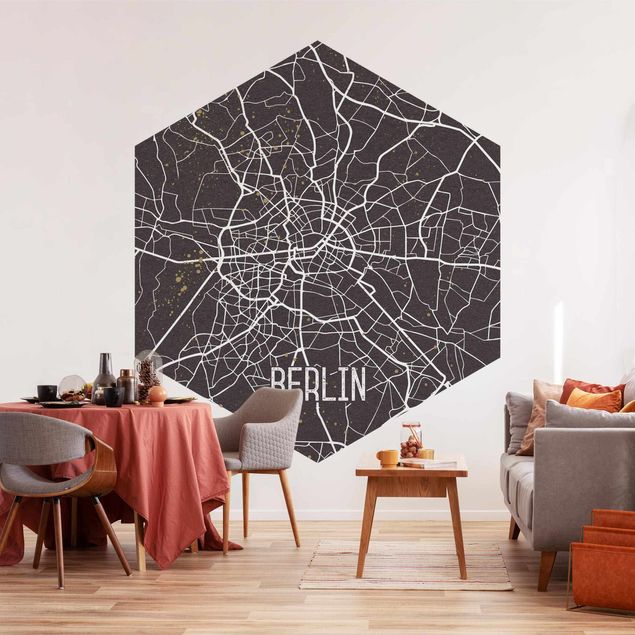 Hexagon Mustertapete selbstklebend - Stadtplan Berlin - Retro