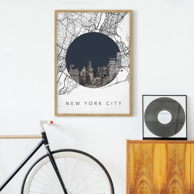 Moderne Bilder mit Rahmen Stadtplan Collage New York City