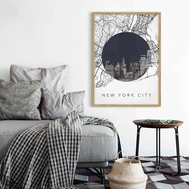Skylines Bilder mit Rahmen Stadtplan Collage New York City