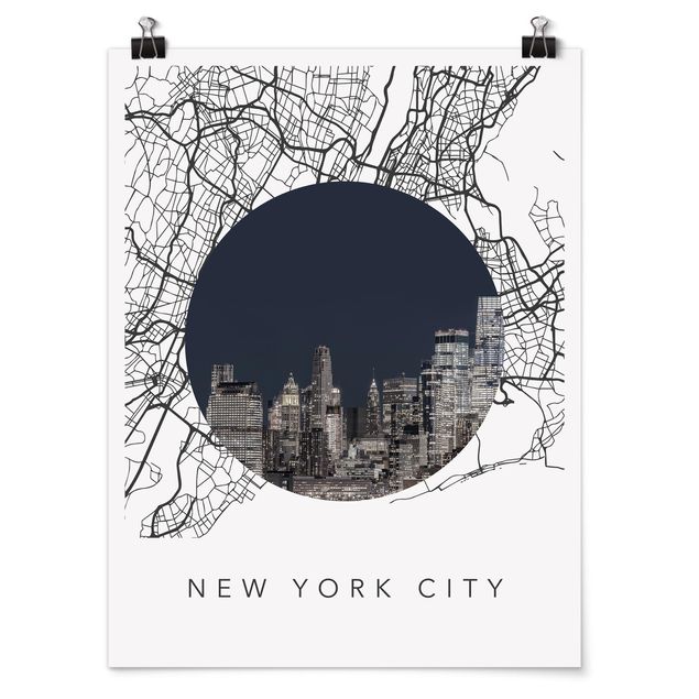 Städteposter Stadtplan Collage New York City