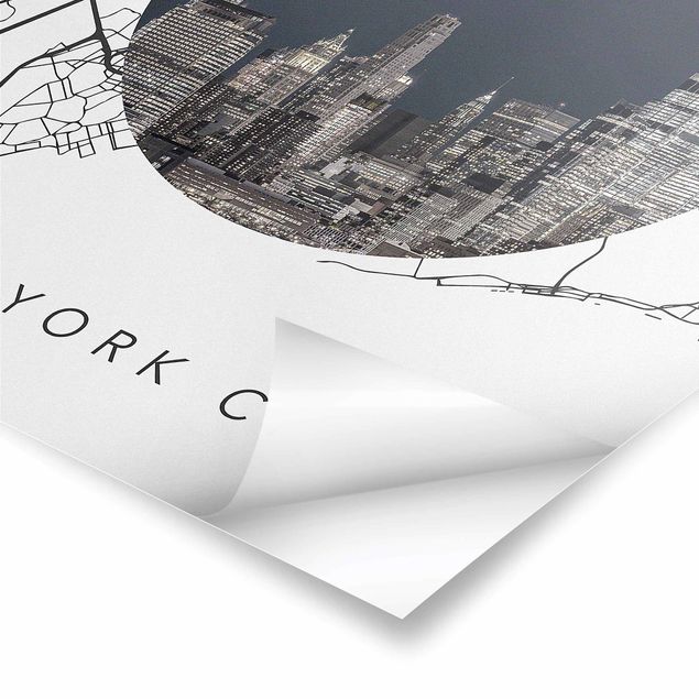 Poster - Stadtplan Collage New York City - Hochformat 3:4