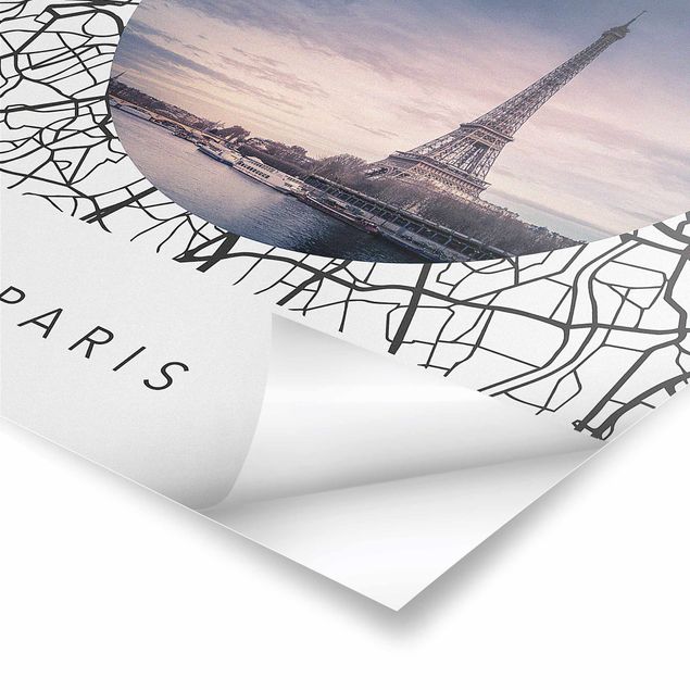 Poster - Stadtplan Collage Paris - Hochformat 3:4