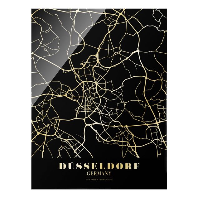Glasbilder Stadtplan Düsseldorf - Klassik Schwarz