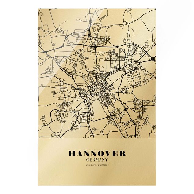 Glasbild - Stadtplan Hannover - Klassik - Hochformat 2:3
