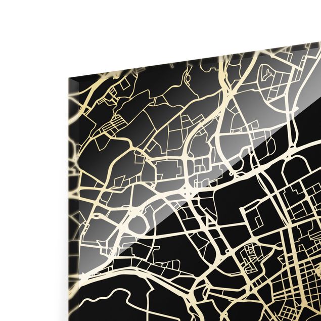 Glasbild - Stadtplan Lissabon - Klassik Schwarz - Hochformat 3:4