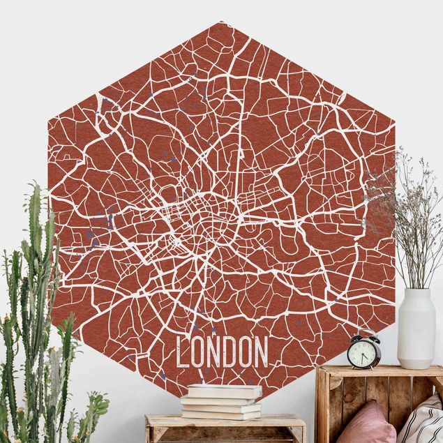 Hexagon Mustertapete selbstklebend - Stadtplan London - Retro