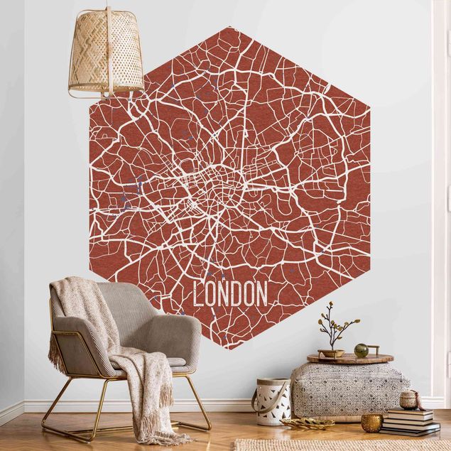 Hexagon Mustertapete selbstklebend - Stadtplan London - Retro