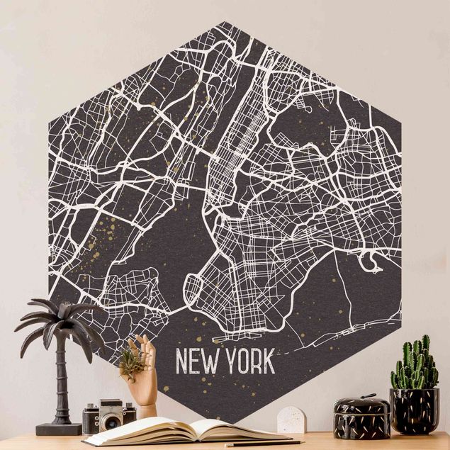 Tapete Shabby Stadtplan New York- Retro