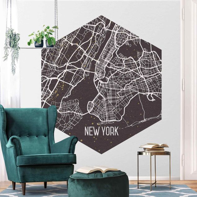 Design Tapeten Stadtplan New York- Retro