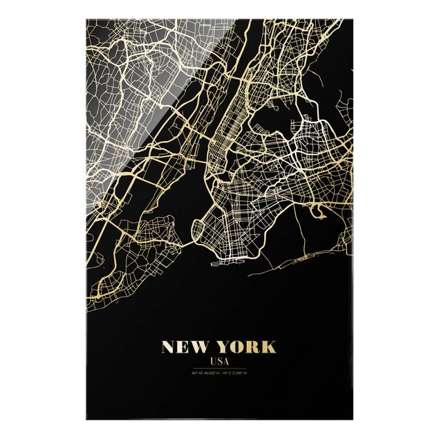 schöne Bilder Stadtplan New York - Klassik Schwarz