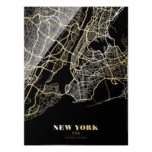 Wandbilder Stadtplan New York - Klassik Schwarz