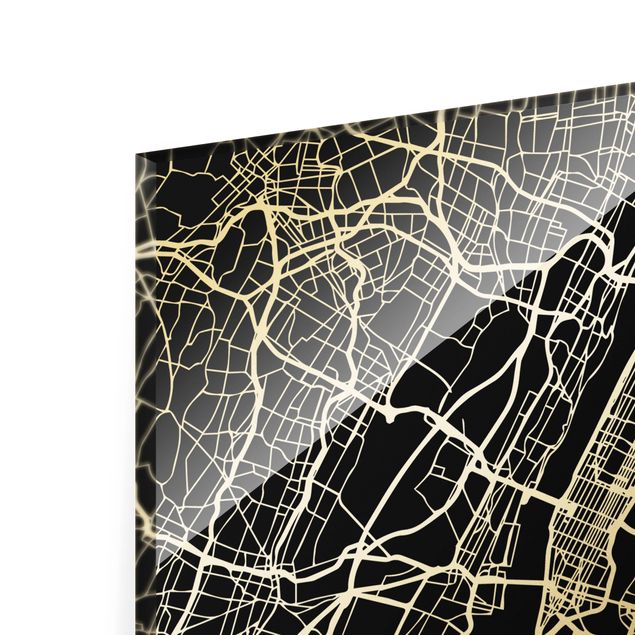 Bilder auf Glas Stadtplan New York - Klassik Schwarz