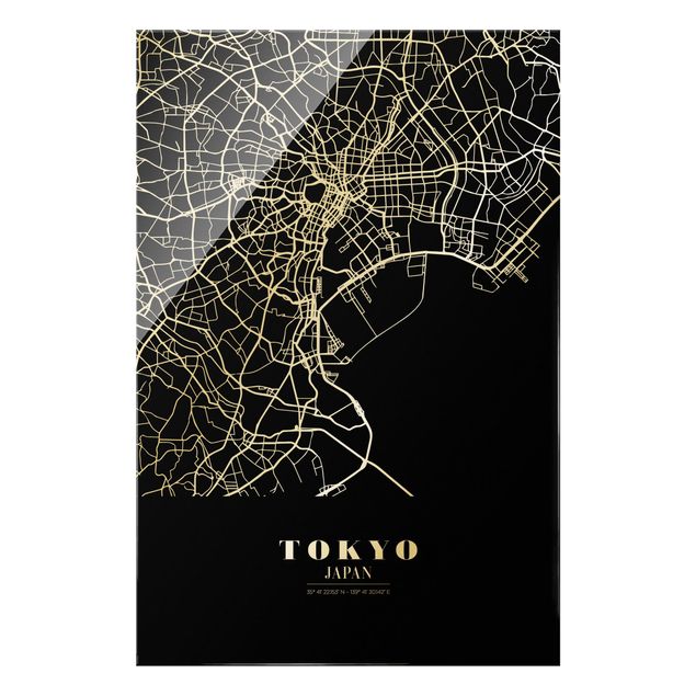 Bilder auf Glas Stadtplan Tokyo - Klassik Schwarz