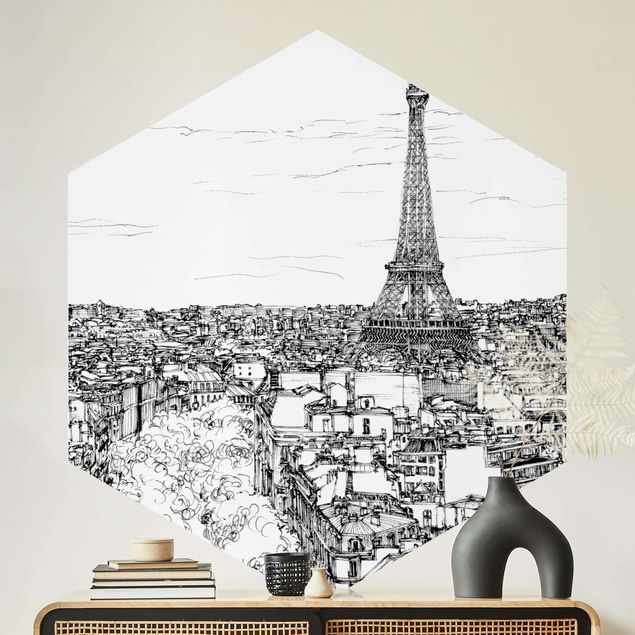 Hexagon Mustertapete selbstklebend - Stadtstudie - Paris