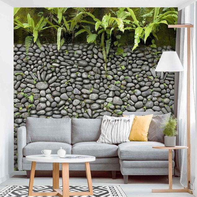 Fototapete - Steinwand mit Pflanzen