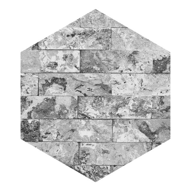 Hexagon Fototapete selbstklebend - Steinwand Naturmarmor grau