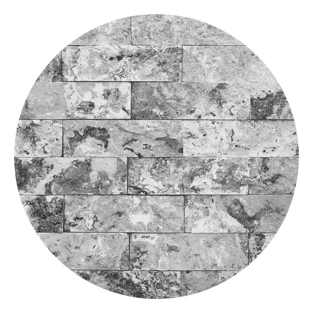 Runde Tapete selbstklebend - Steinwand Naturmarmor grau