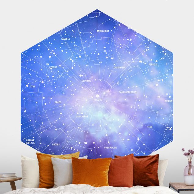Hexagon Mustertapete selbstklebend - Sternbild Himmelkarte