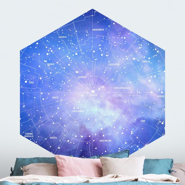 Hexagon Mustertapete selbstklebend - Sternbild Himmelkarte