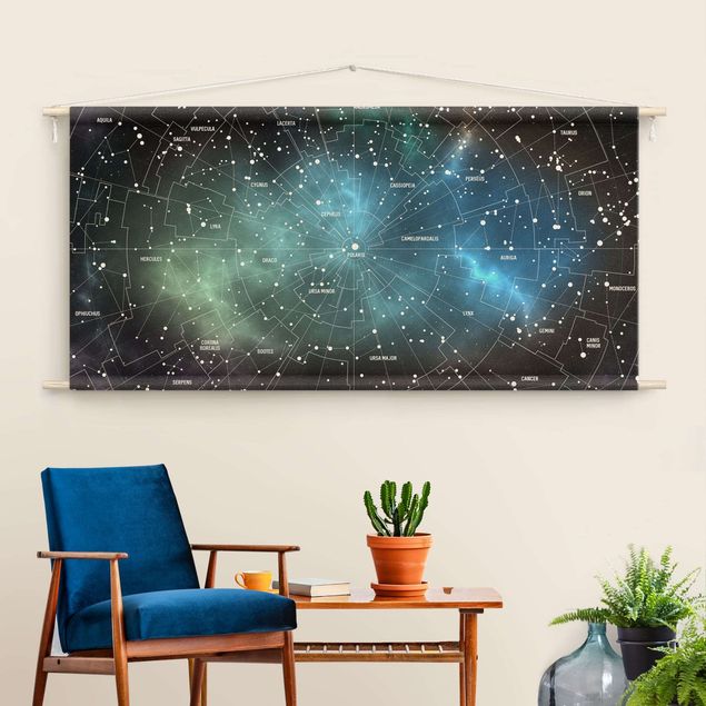 Wandbehang Stoff Sternbilder Karte Galaxienebel