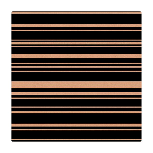 Kork-Teppich - Streifen vor Schwarz - Quadrat 1:1