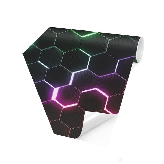 selbstklebende Tapete Strukturierte Hexagone mit Neonlicht