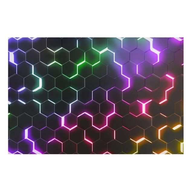 Magnettafel Design Strukturierte Hexagone mit Neonlicht