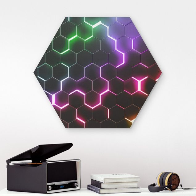 schöne Bilder Strukturierte Hexagone mit Neonlicht