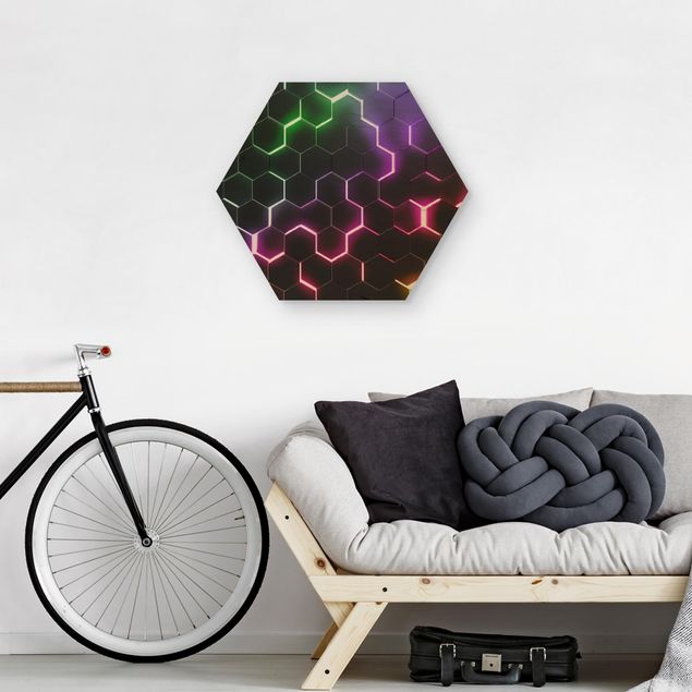Hexagon-Bilder Strukturierte Hexagone mit Neonlicht