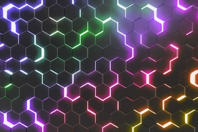 Küchenrückwand selbstklebend Strukturierte Hexagone mit Neonlicht