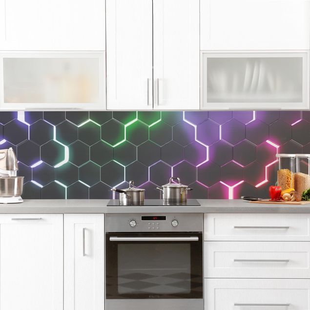 Küchenspiegel Strukturierte Hexagone mit Neonlicht
