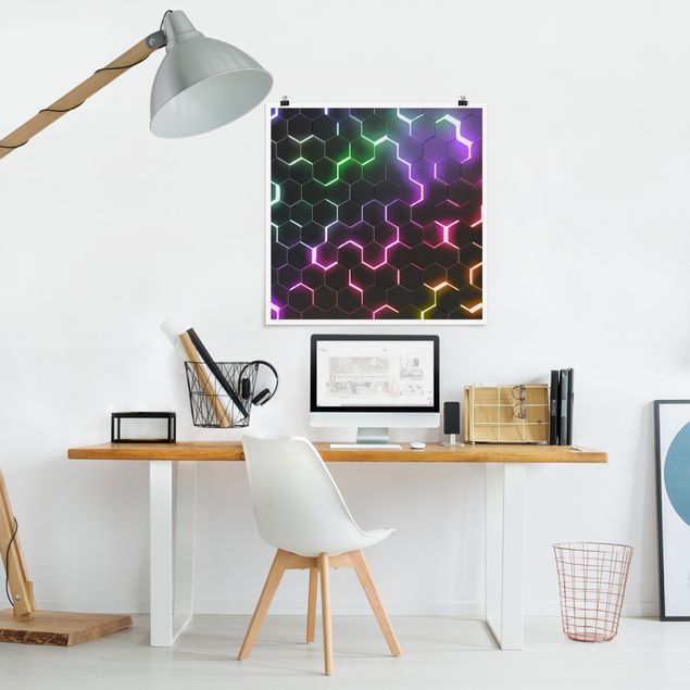 Bilder Strukturierte Hexagone mit Neonlicht