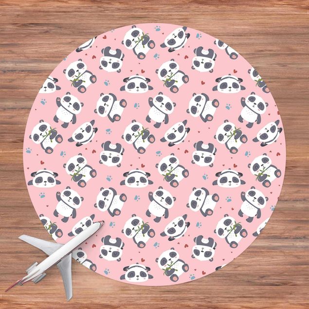 Teppich Tiere Süße Pandabären mit Tapsen und Herzen Pastellrosa