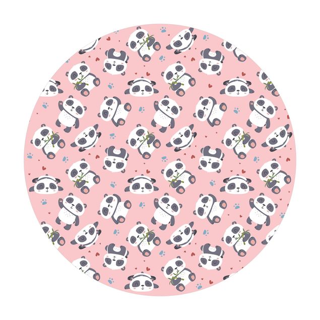 Teppiche groß Süße Pandabären mit Tapsen und Herzen Pastellrosa