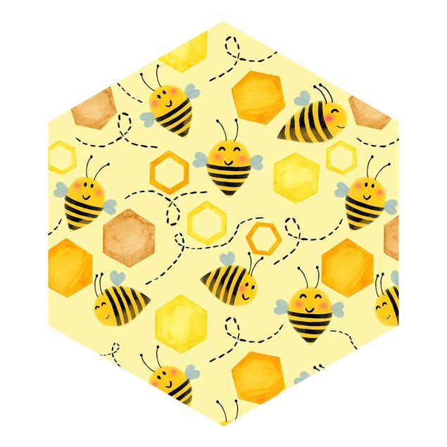 Fototapete selbstklebend Süßer Honig mit Bienen Illustration