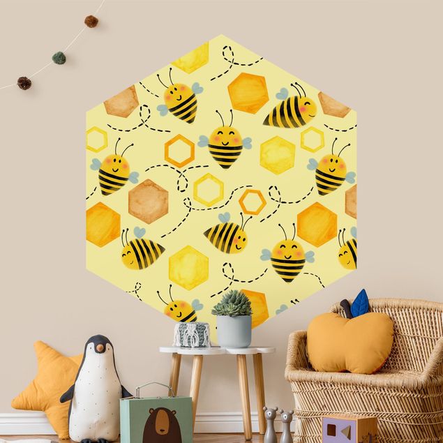 Tier Tapeten Süßer Honig mit Bienen Illustration