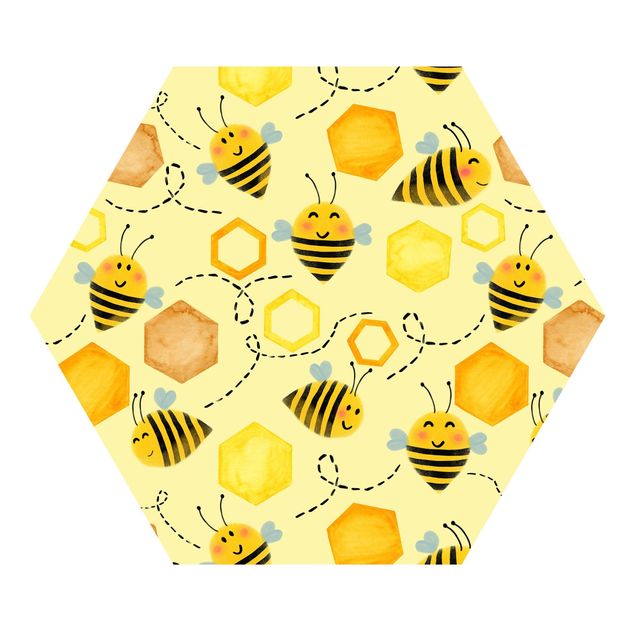 Hexagon Mustertapete selbstklebend - Süßer Honig mit Bienen Illustration