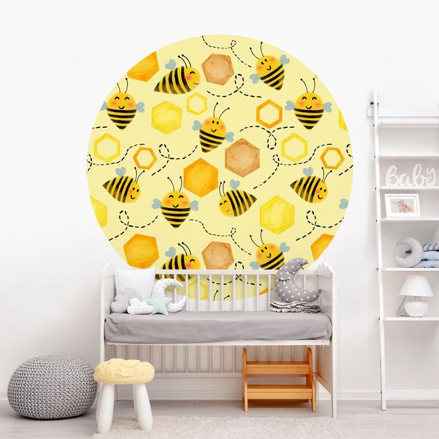 Runde Tapete selbstklebend - Süßer Honig mit Bienen Illustration