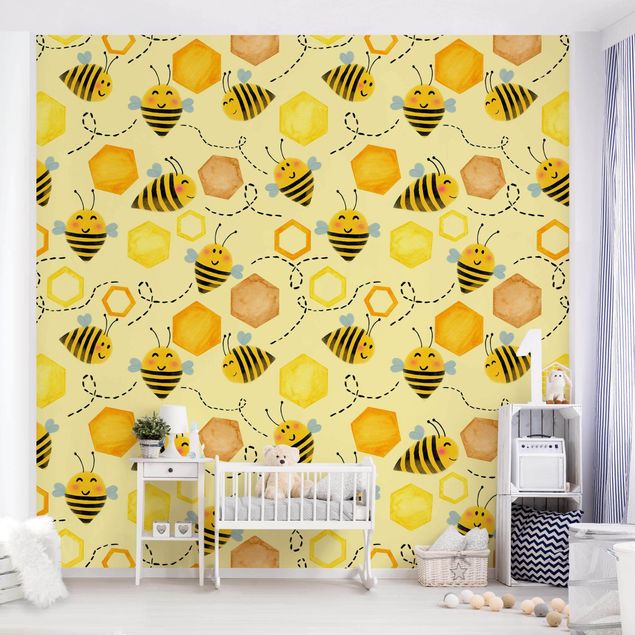 Fototapete - Süßer Honig mit Bienen Illustration