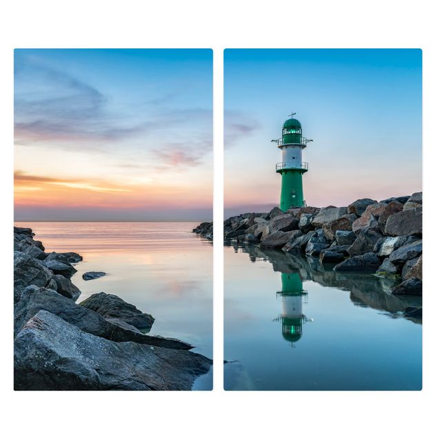 Herdabdeckplatte Glas - Sunset at the Lighthouse