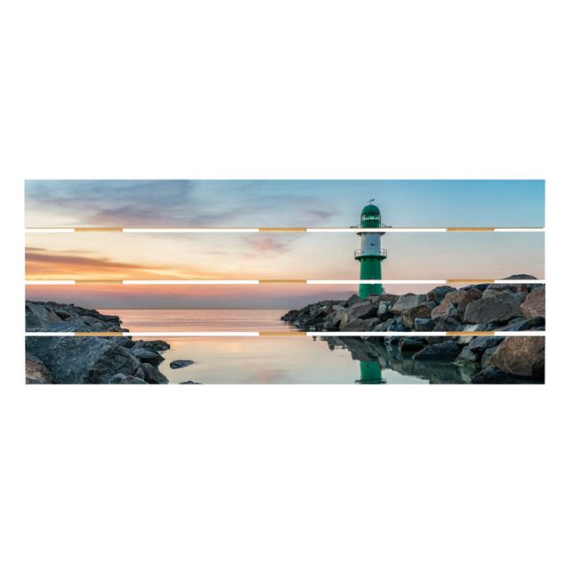 Holzbild - Sunset at the Lighthouse - Panorama