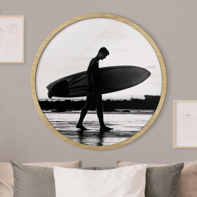 Moderne Bilder mit Rahmen Surferboy im Schattenprofil