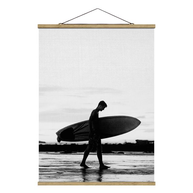 Stoffbild mit Posterleisten - Surferboy im Schattenprofil - Hochformat 3:4