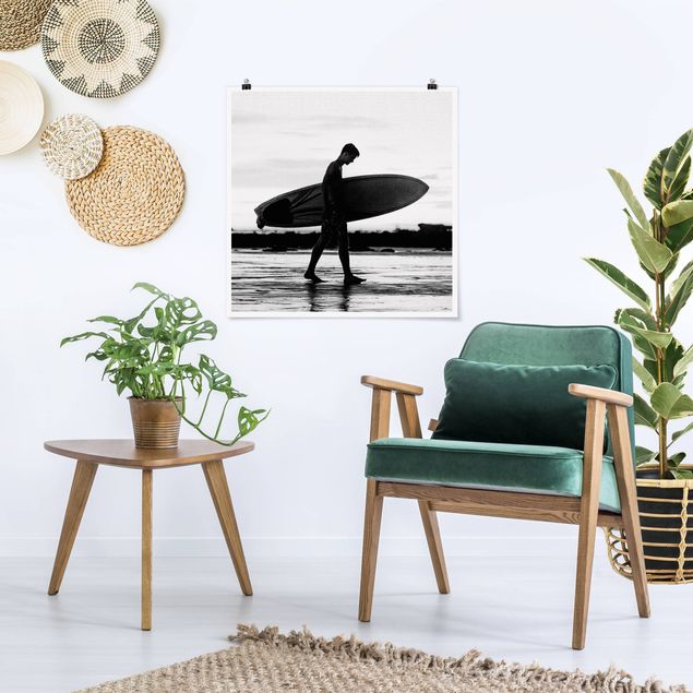 Landschaft Poster kaufen Surferboy im Schattenprofil