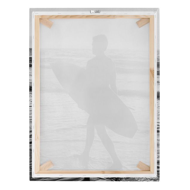 Leinwandbild - Surferboy im Sonnenuntergang - Hochformat 3:4