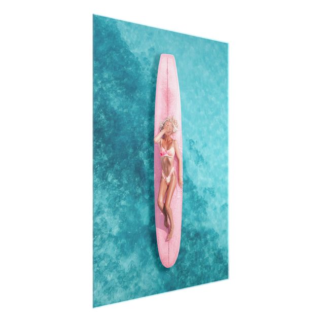 schöne Bilder Surfergirl auf Rosa Board