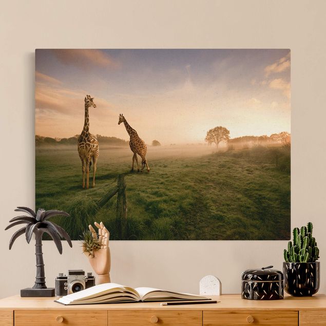 Leinwandbild Natur - Surreal Giraffes - Querformat 4:3