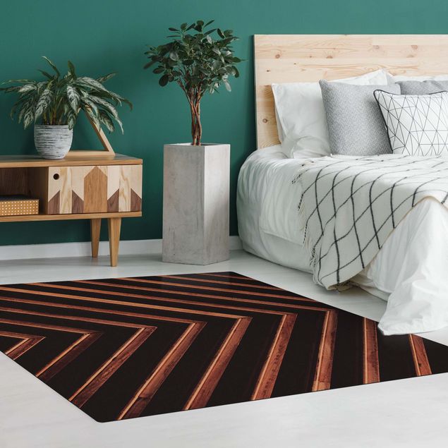 Teppich schwarz Symmetrie aus Holz