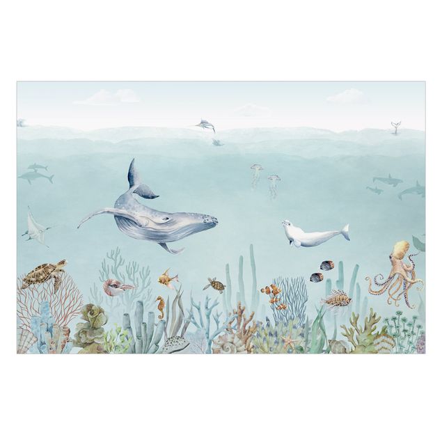 Fensterfolie - Sichtschutz - Tanzende Wale am Korallenriff - Fensterbilder