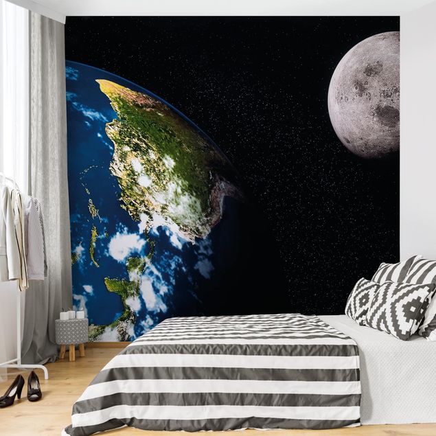 Fototapete - Moon and Earth